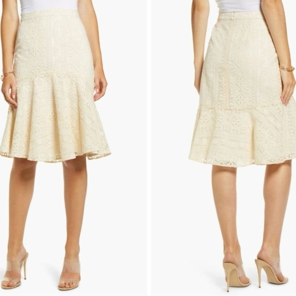 Rachel Parcell embroidered flounce skirt in beige swan